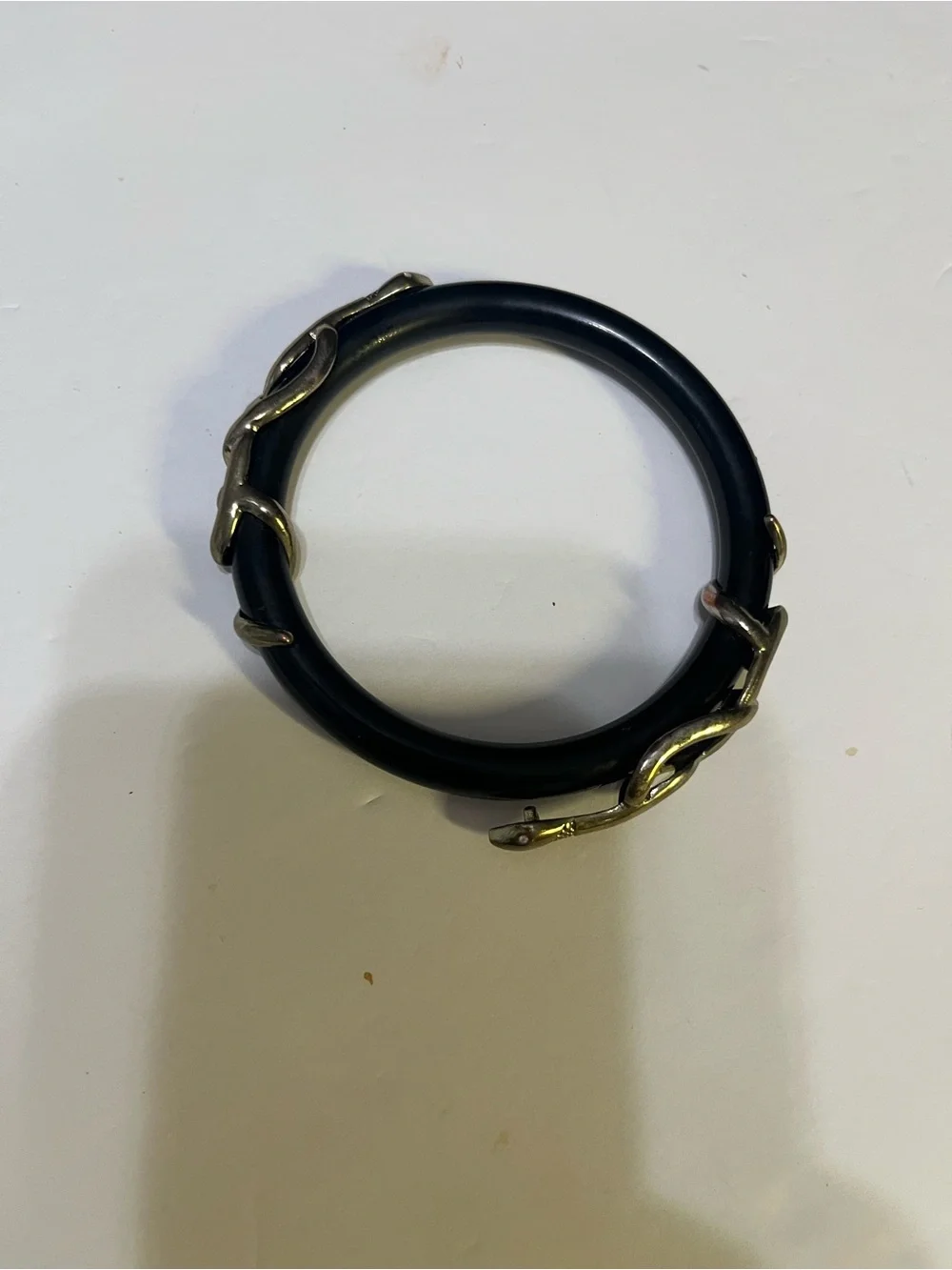 Black Bangle Bracelet with Silver Chain Accent